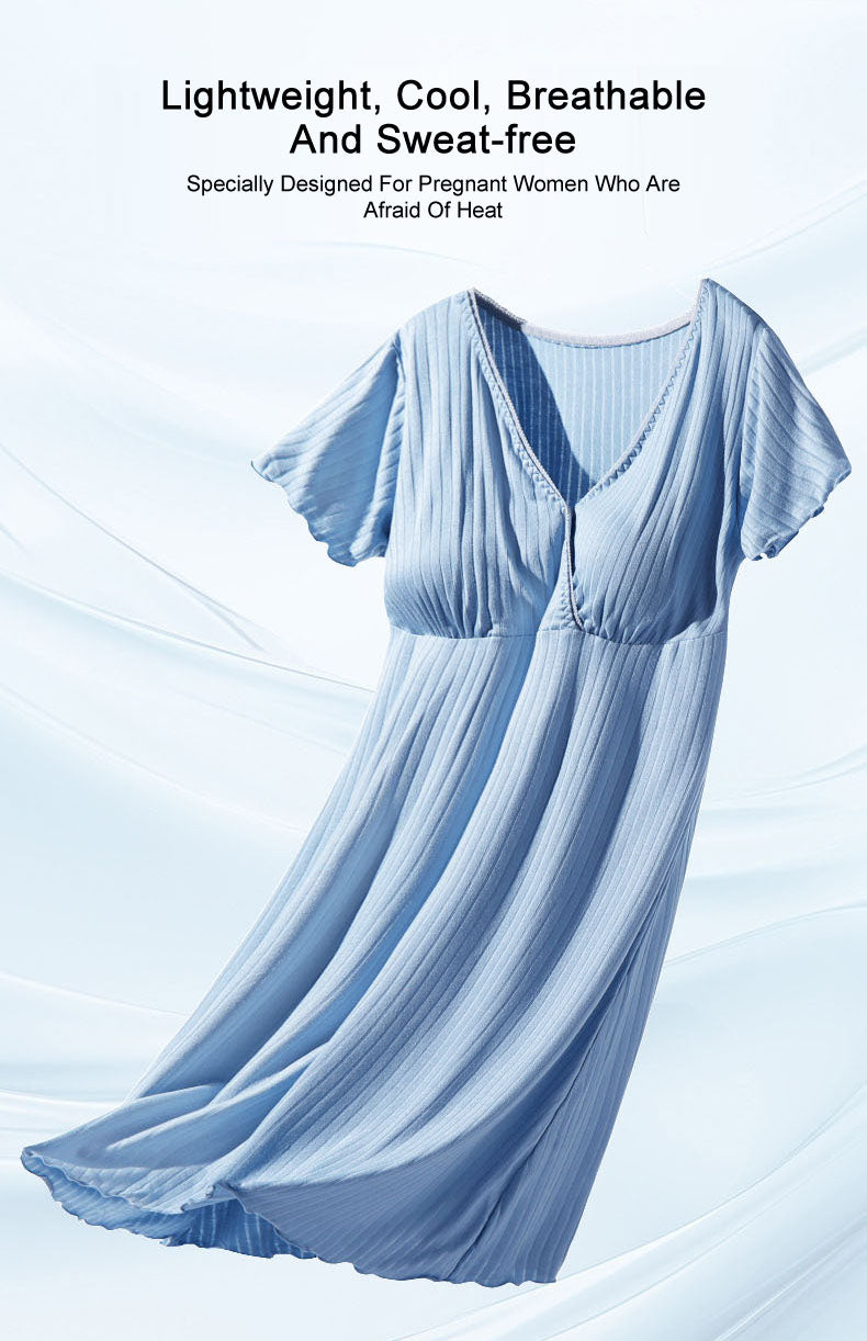 Maternity Nursing Nightgown, Soft Hospital Delivery Labor Dress Short Sleeve