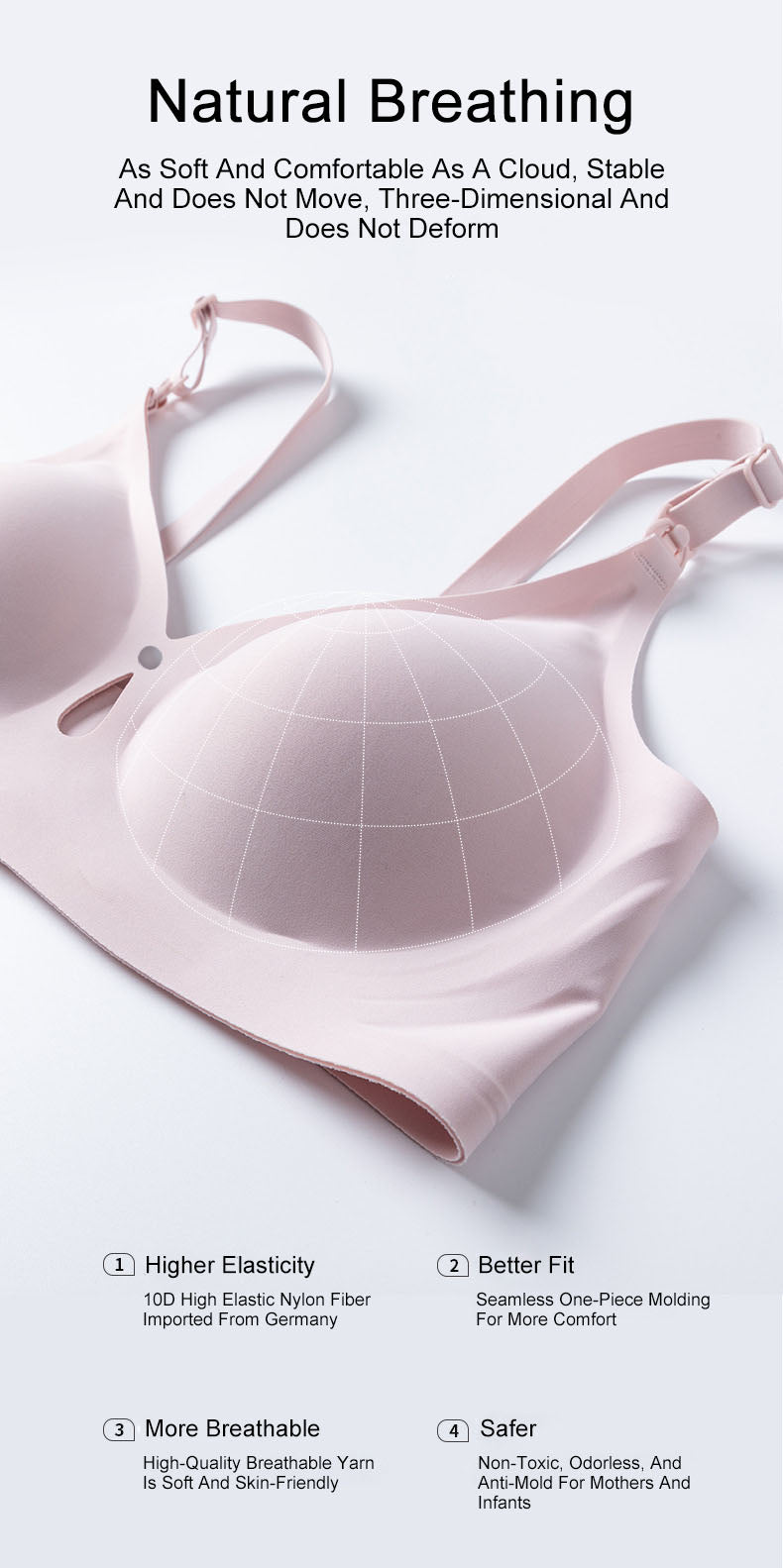 Seamless Nursing Bra with Front Button, Wire-Free Maternity Sleep Bralette