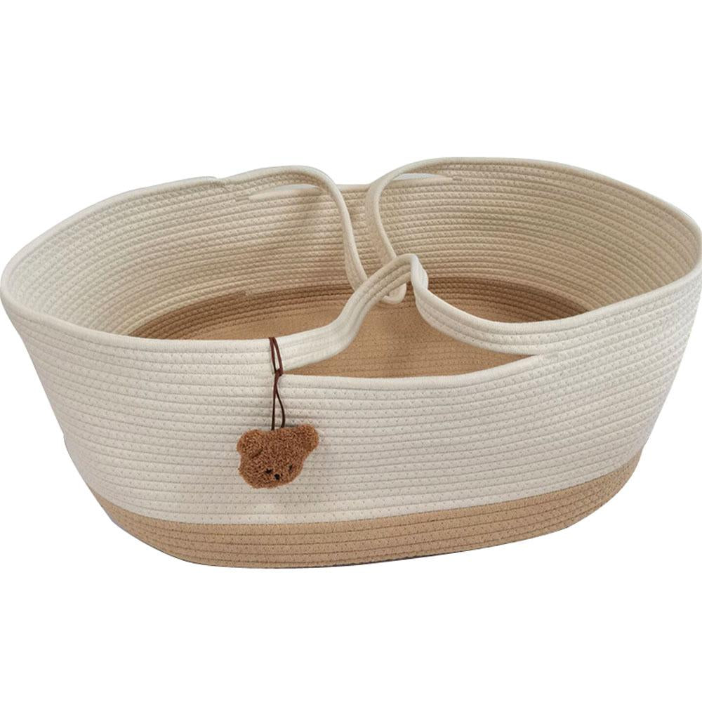 MomLittles Woven Baby Moses Basket, Portable Newborn Bassinet with Foam Pad