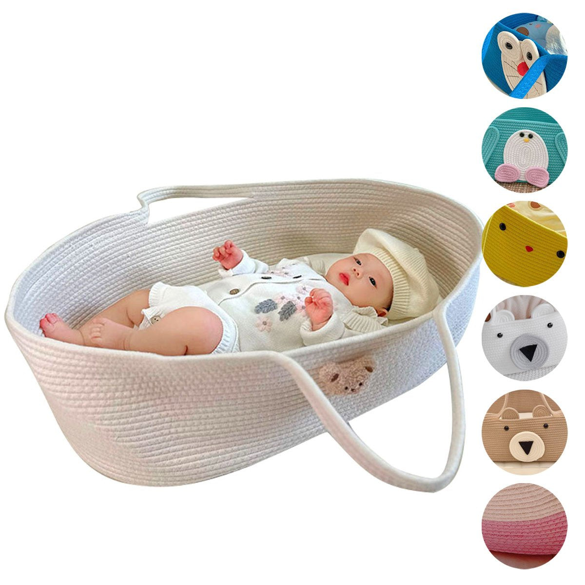 MomLittles Woven Baby Moses Basket, Portable Newborn Bassinet with Foam Pad