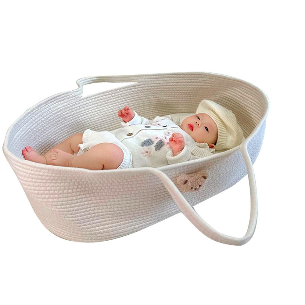 MomLittles Woven Baby Moses Basket, Portable Newborn Bassinet with Foam Pad