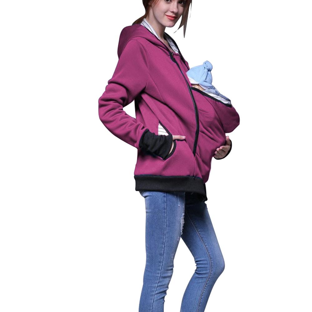 Mom Kangaroo Pouch Hoodie Pocket Baby Carrier Sweatshirt Coat