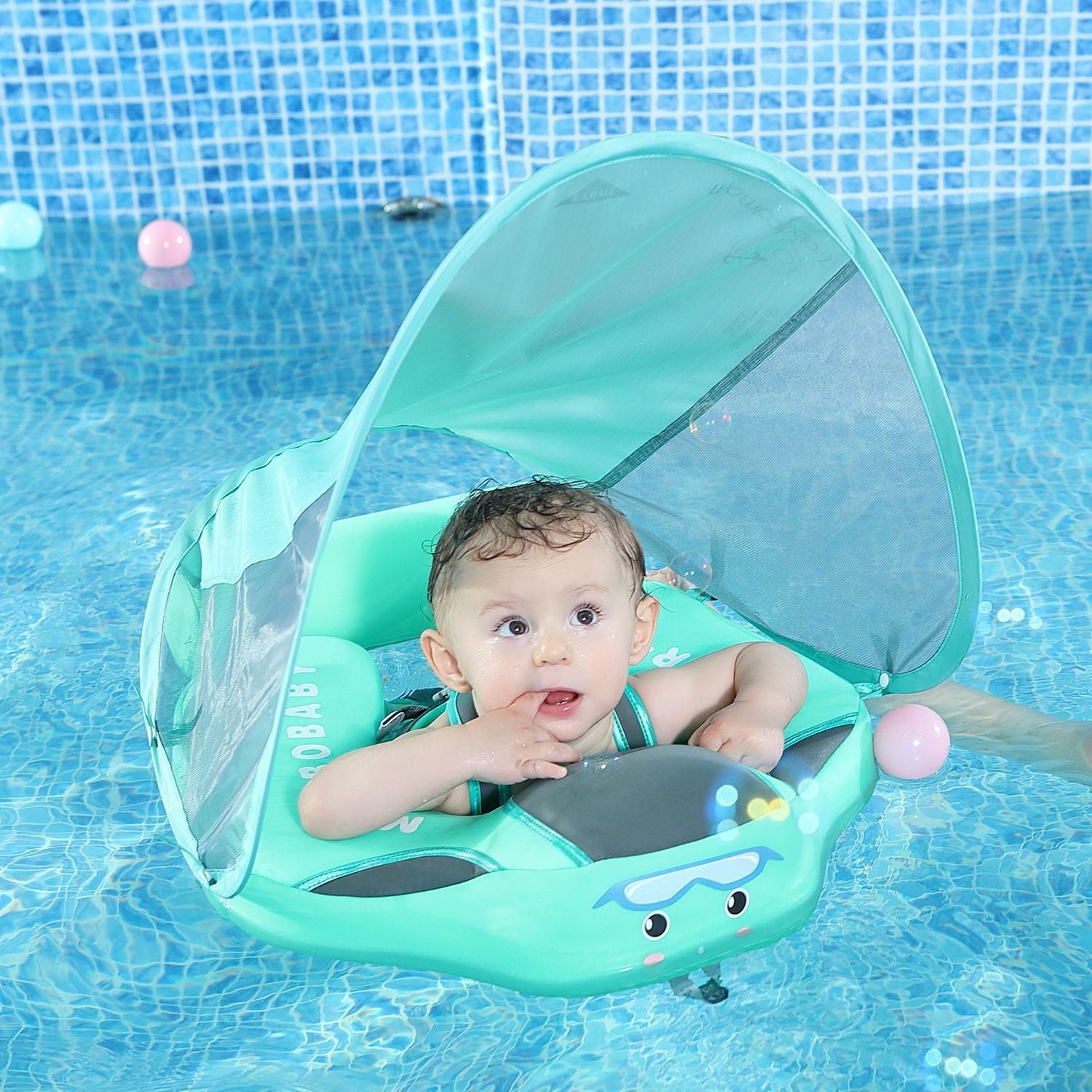 MomLittles Anti-Flip Baby Swim Float with Canopy, Butterfly Pool Float with Tail Non-Inflatable