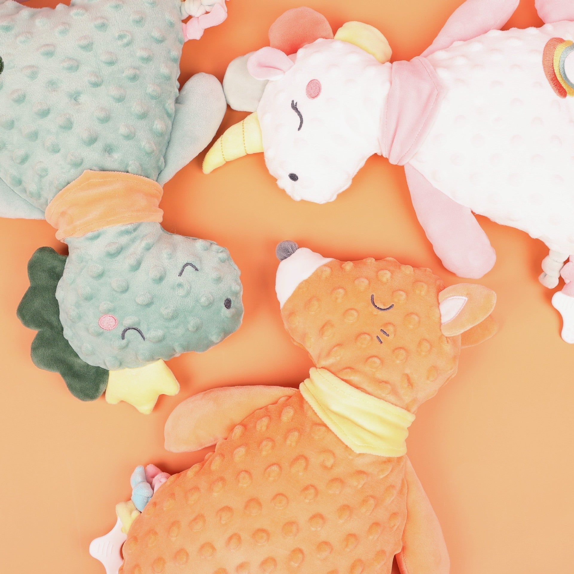 3-Pack Baby Security Blanket Set, Soft Plush Lovey Toys with Teether for Newborns