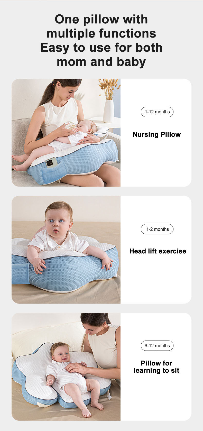 MomLittles Nursing Pillow for Breastfeeding, Multi-Use Infant Support Cushion