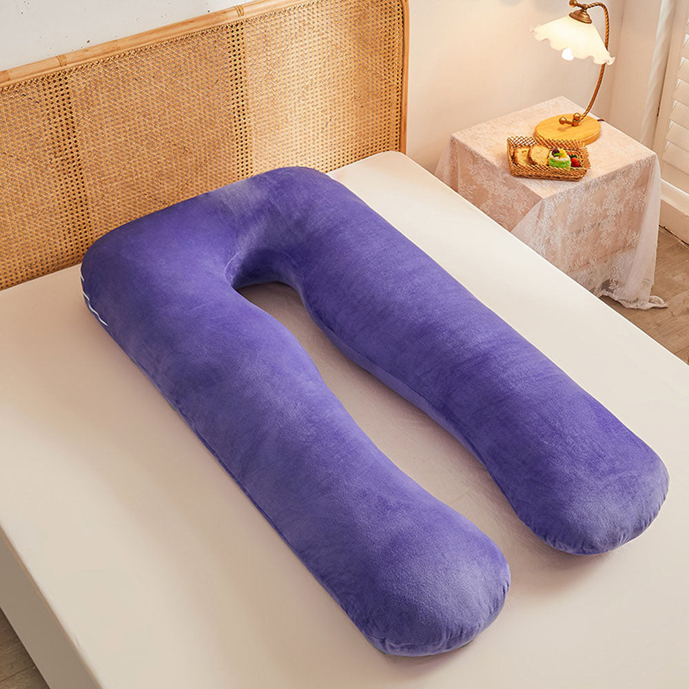 Velvet U-Shaped Pregnancy Pillow, Soft Maternity Body Support for Back & Belly