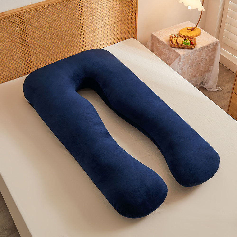 Velvet U-Shaped Pregnancy Pillow, Soft Maternity Body Support for Back & Belly