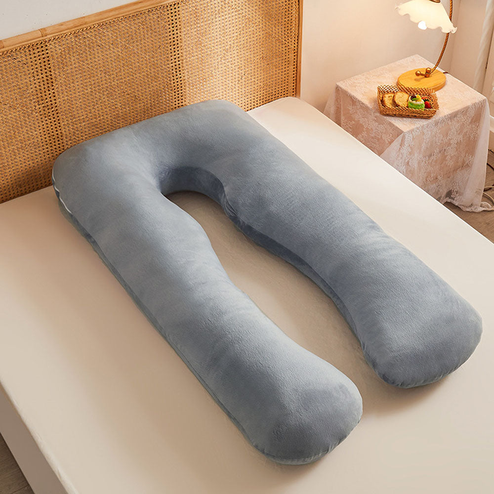 Velvet U-Shaped Pregnancy Pillow, Soft Maternity Body Support for Back & Belly