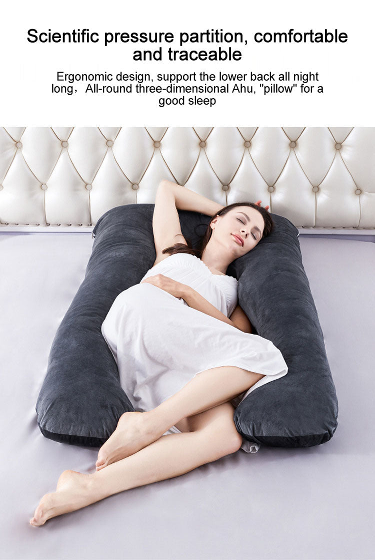 Velvet U-Shaped Pregnancy Pillow, Soft Maternity Body Support for Back & Belly