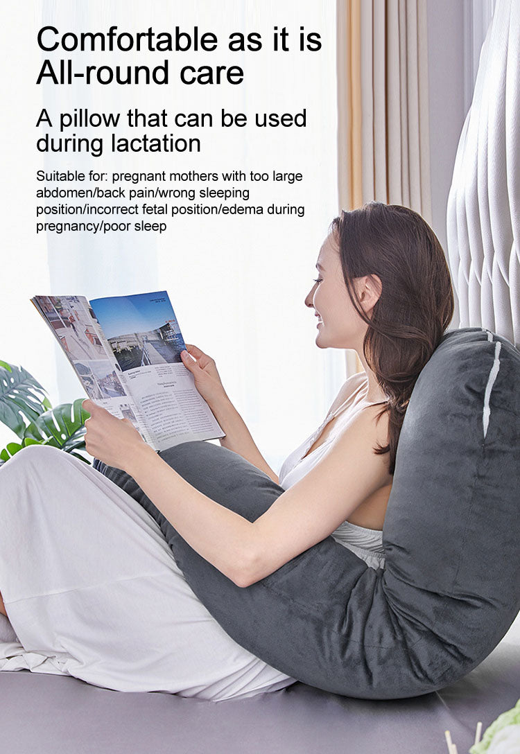 Velvet U-Shaped Pregnancy Pillow, Soft Maternity Body Support for Back & Belly