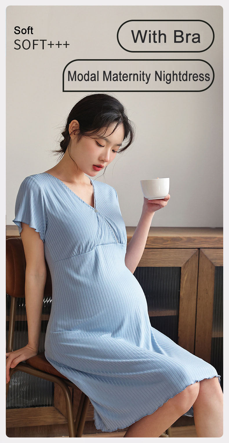 Maternity Nursing Nightgown, Soft Hospital Delivery Labor Dress Short Sleeve