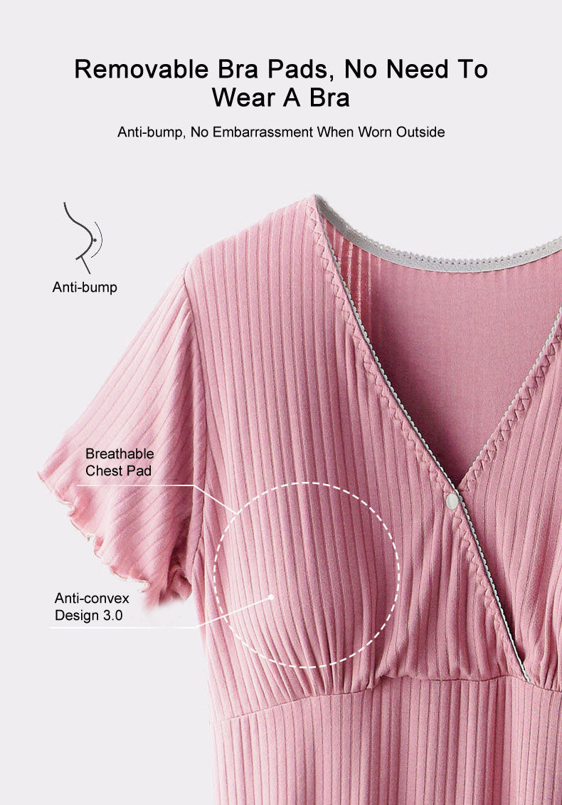 Maternity Nursing Nightgown, Soft Hospital Delivery Labor Dress Short Sleeve