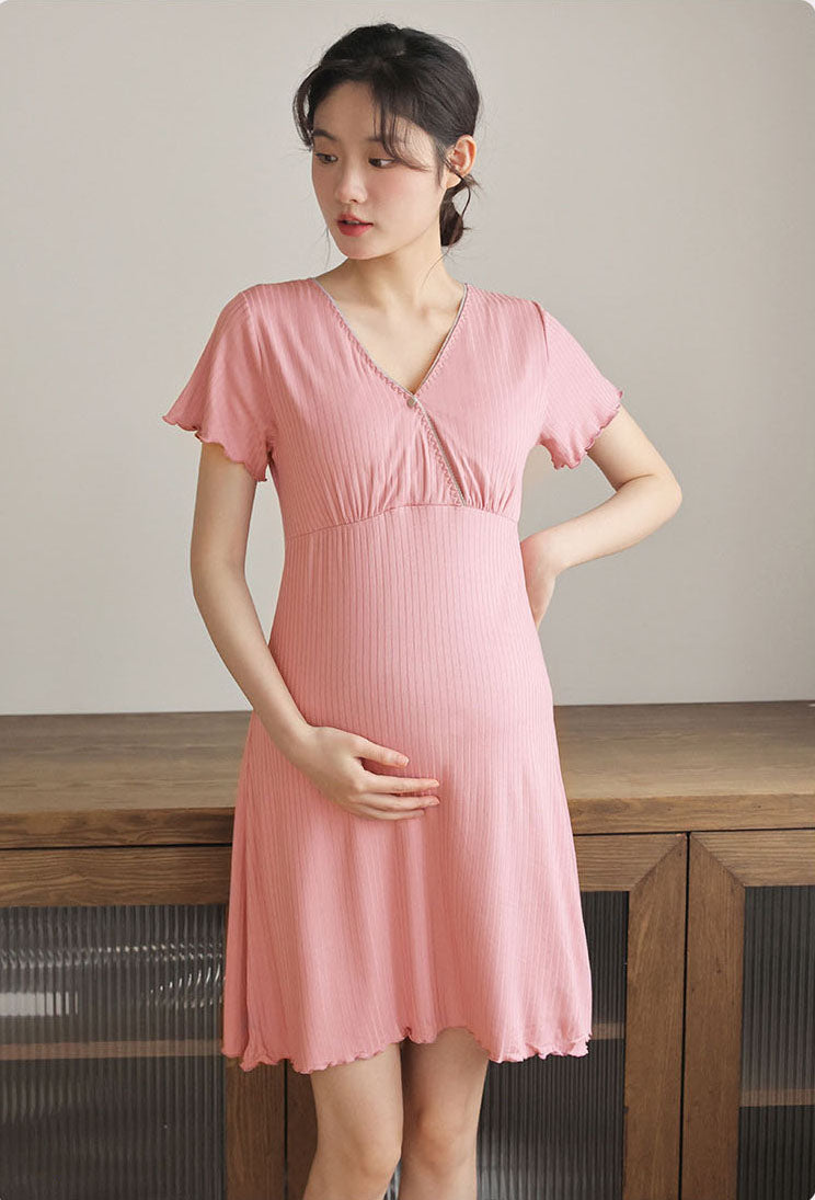 Maternity Nursing Nightgown, Soft Hospital Delivery Labor Dress Short Sleeve