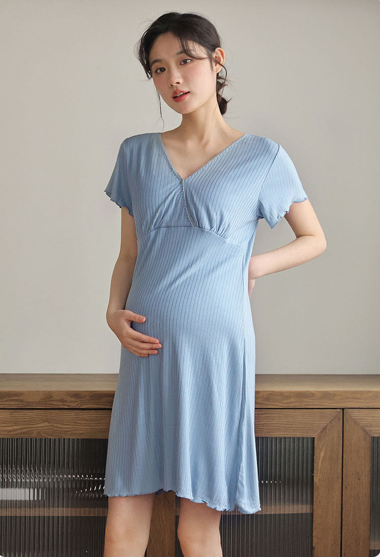 Maternity Nursing Nightgown, Soft Hospital Delivery Labor Dress Short Sleeve