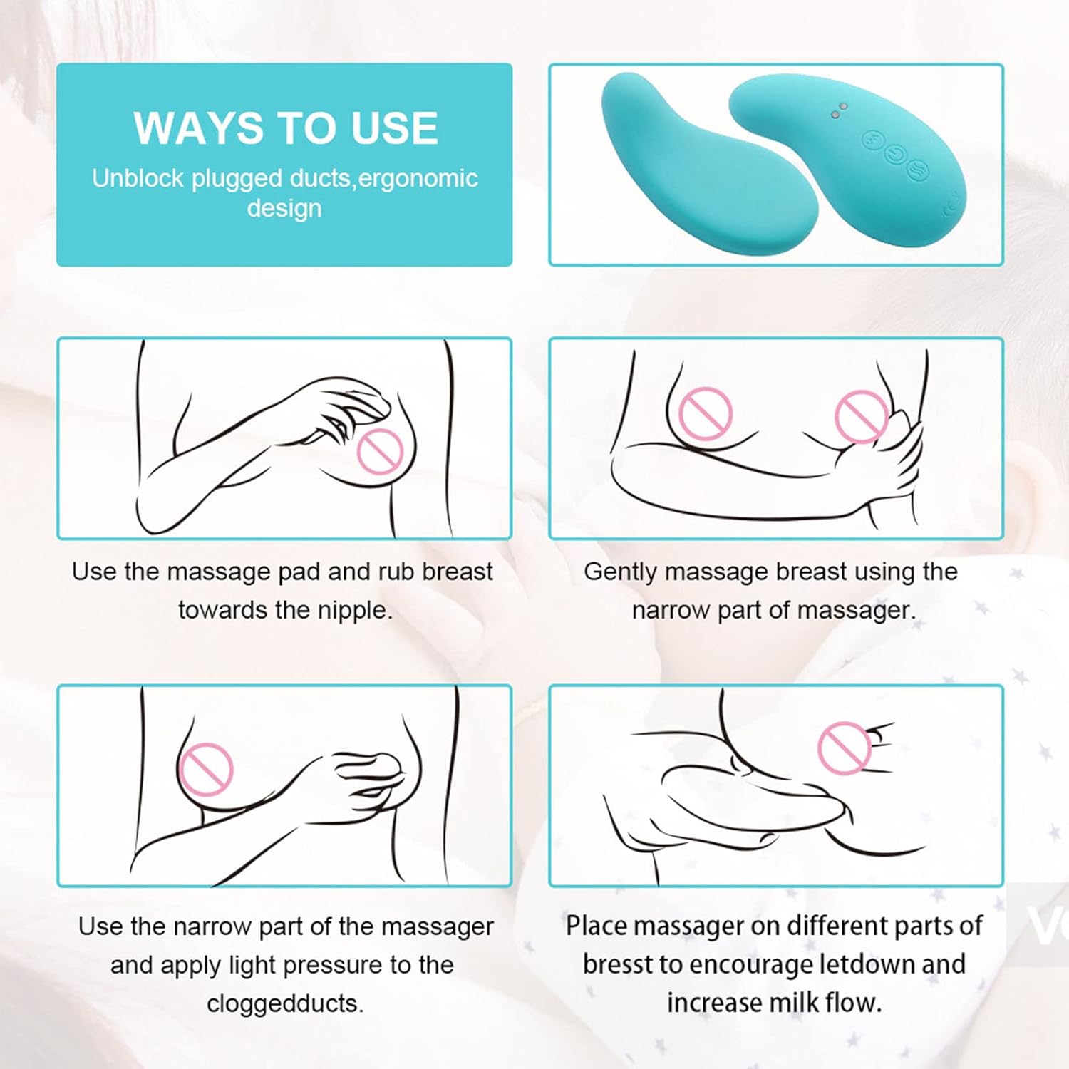 2-Pack Warming Lactation Massager with Vibration, Breastfeeding Support for Clogged Ducts