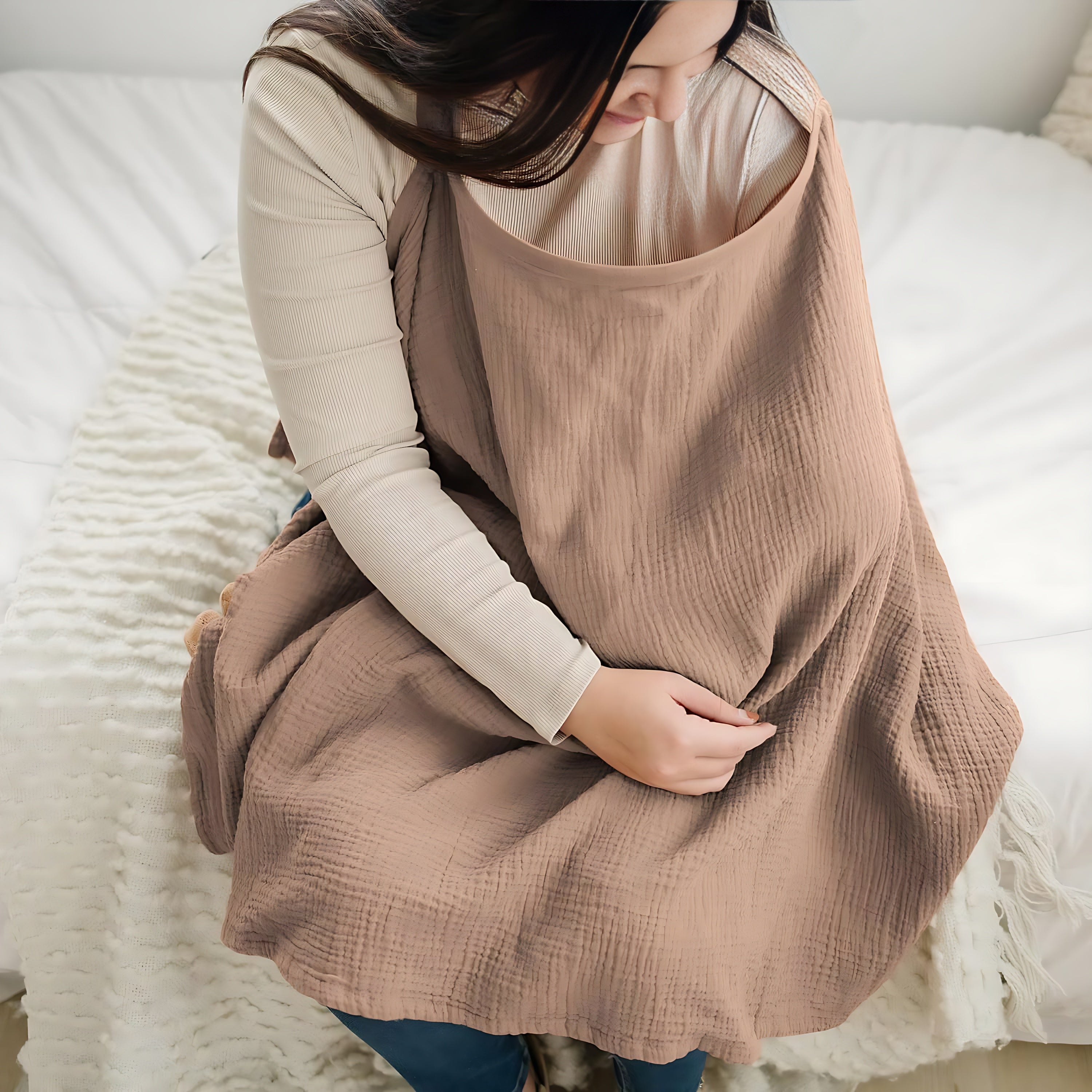 Cotton Nursing Cover with Rigid Neckline, Breathable Breastfeeding Apron Shawl