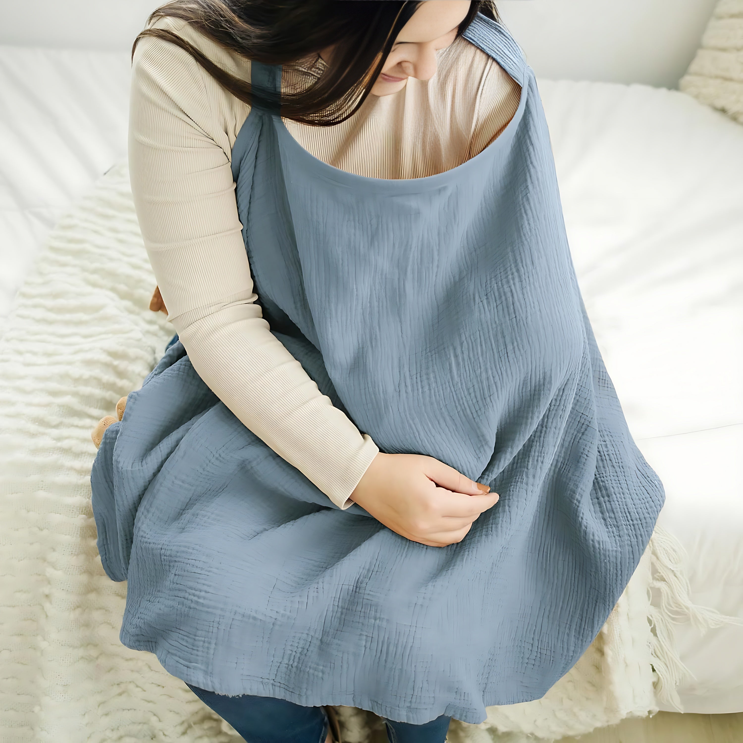 Cotton Nursing Cover with Rigid Neckline, Breathable Breastfeeding Apron Shawl