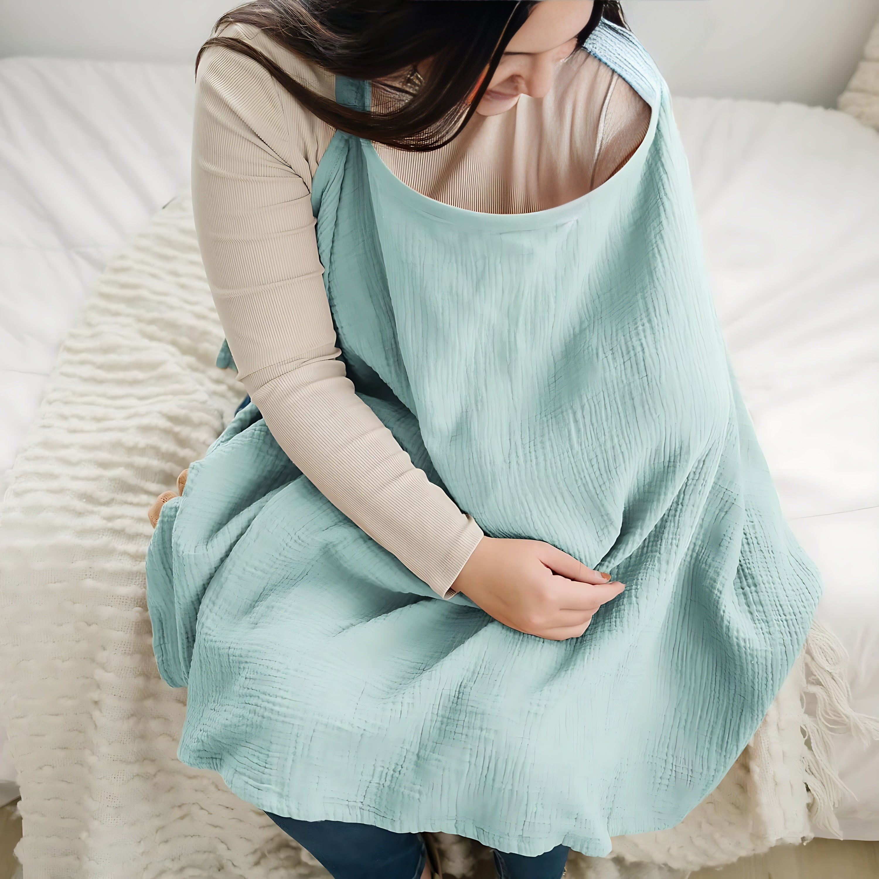 Cotton Nursing Cover with Rigid Neckline, Breathable Breastfeeding Apron Shawl