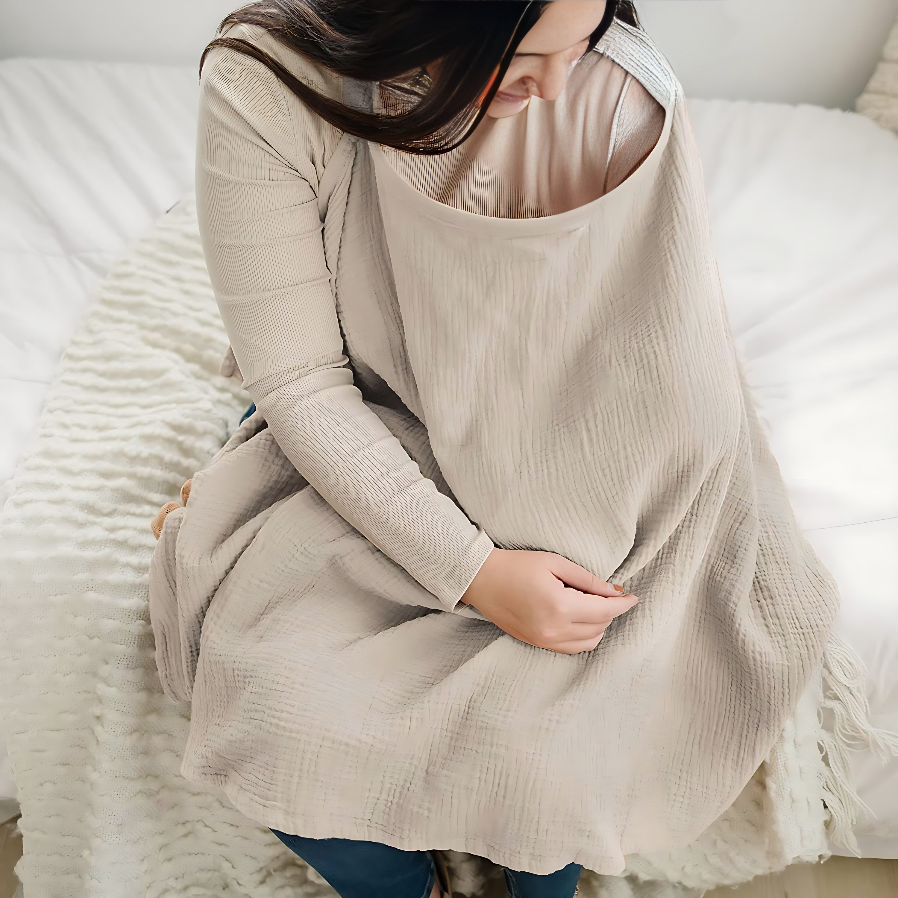Cotton Nursing Cover with Rigid Neckline, Breathable Breastfeeding Apron Shawl