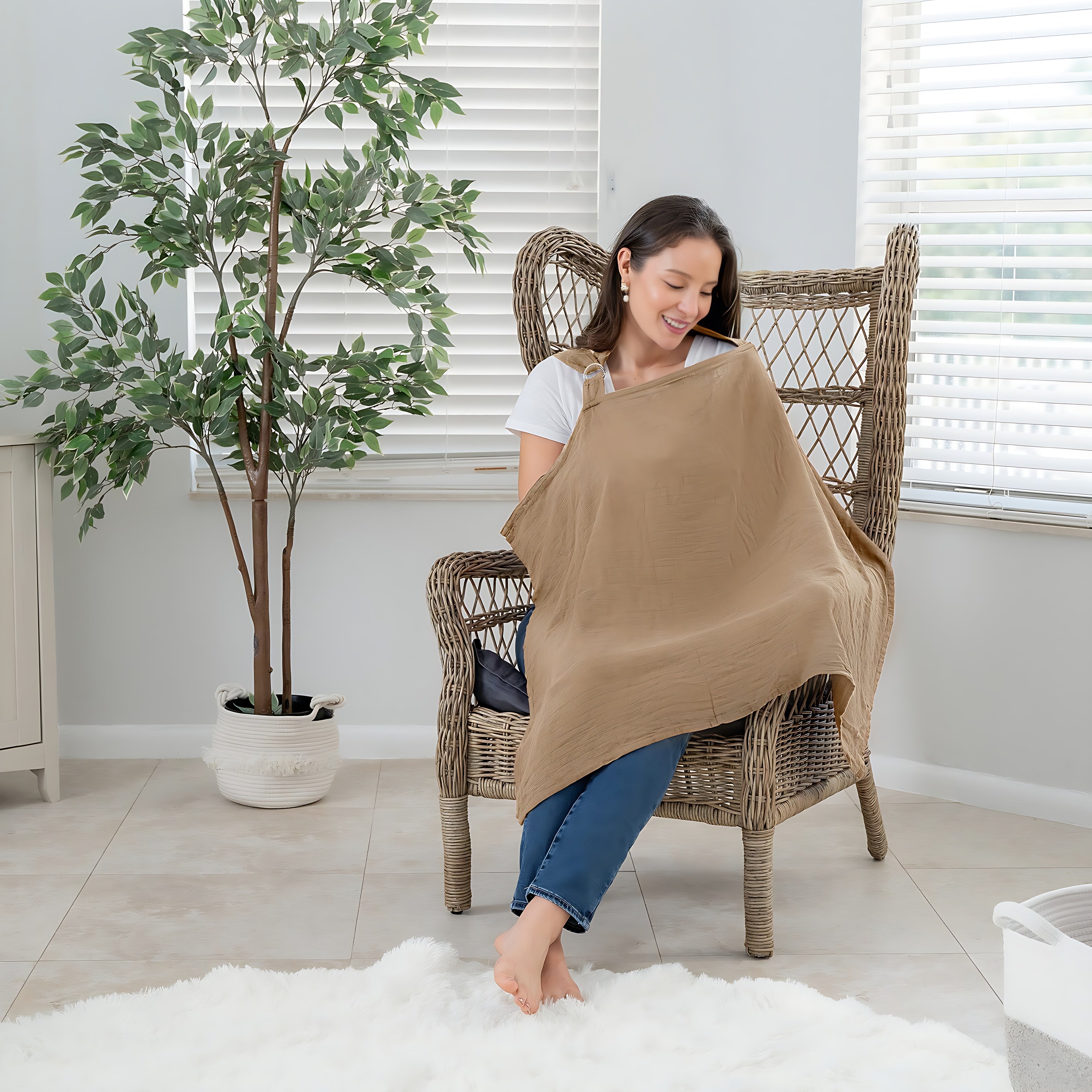 Cotton Nursing Cover with Rigid Neckline, Breathable Breastfeeding Apron Shawl