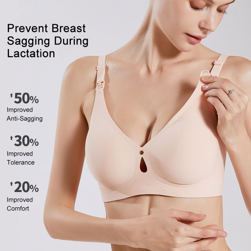 Seamless Nursing Bra with Front Button, Wire-Free Maternity Sleep Bralette