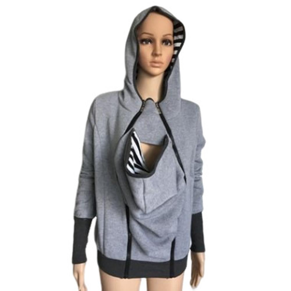 Mom Kangaroo Pouch Hoodie Pocket Baby Carrier Sweatshirt Coat