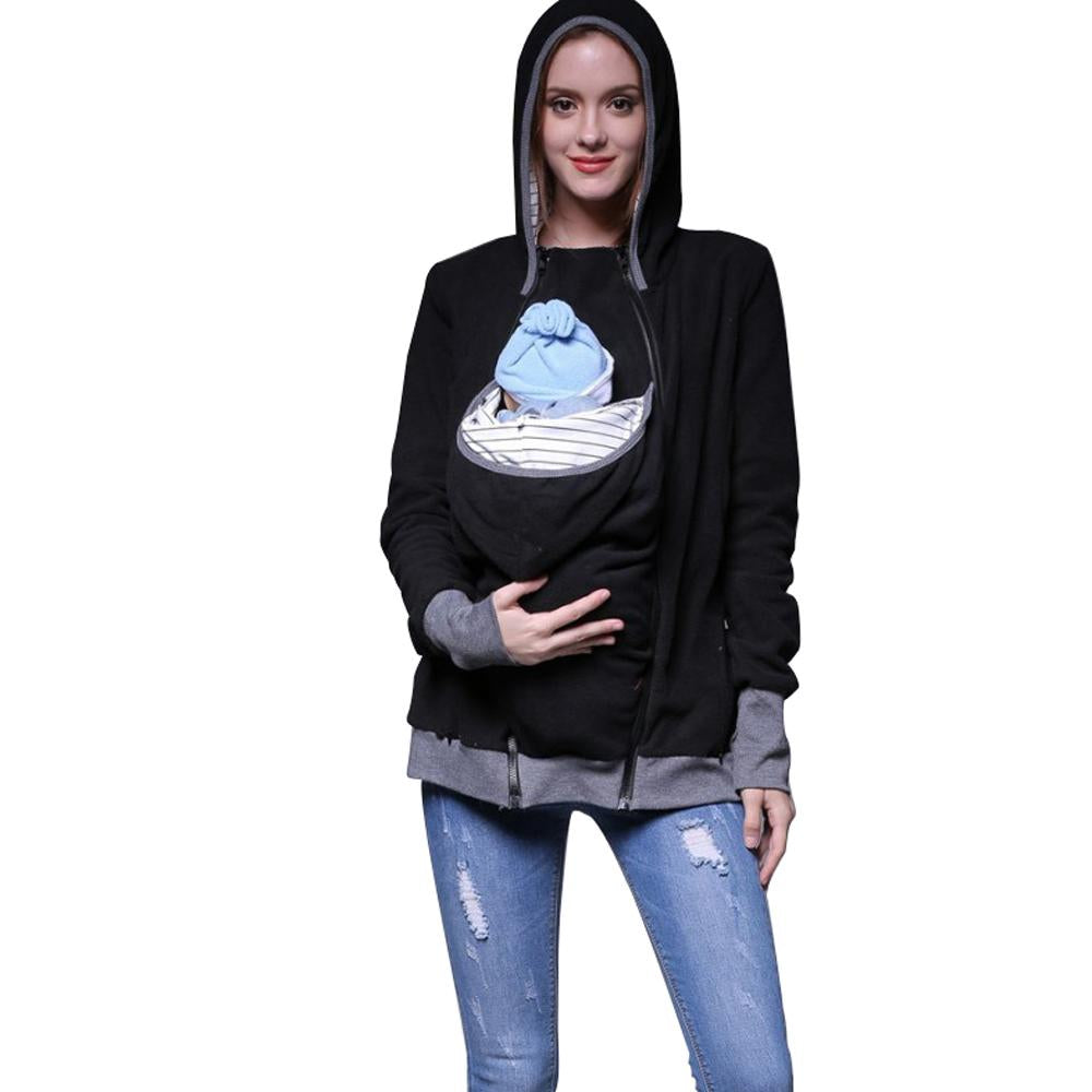 Mom Kangaroo Pouch Hoodie Pocket Baby Carrier Sweatshirt Coat
