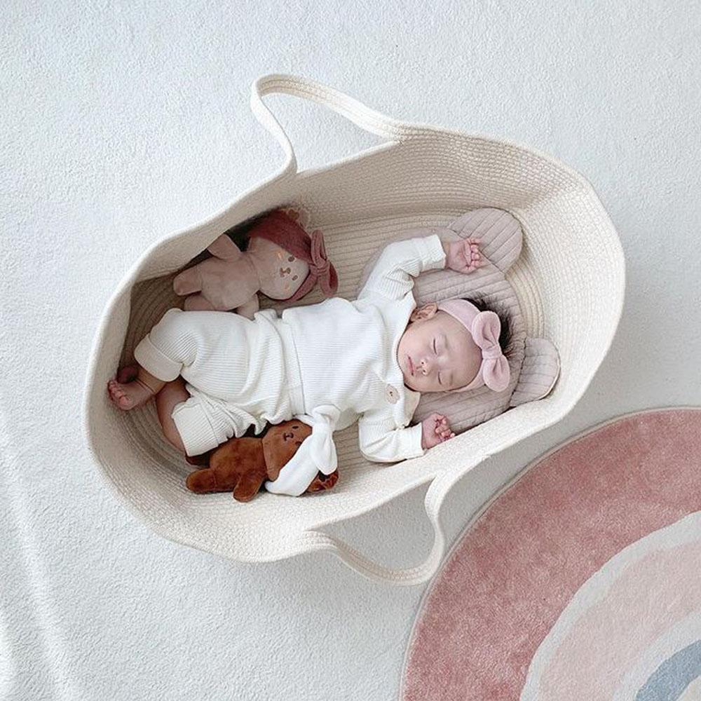 MomLittles Woven Baby Moses Basket, Portable Newborn Bassinet with Foam Pad