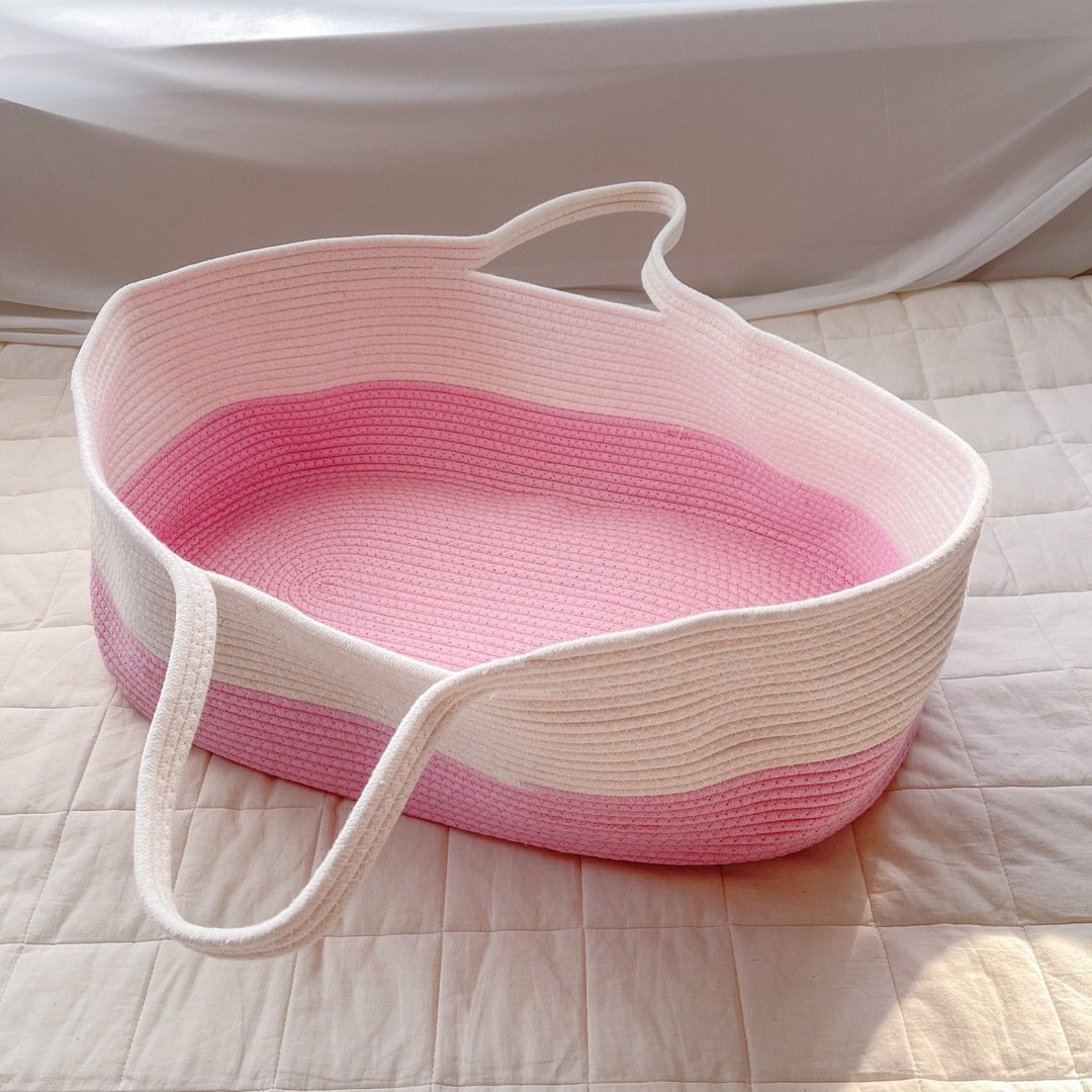 MomLittles Woven Baby Moses Basket, Portable Newborn Bassinet with Foam Pad