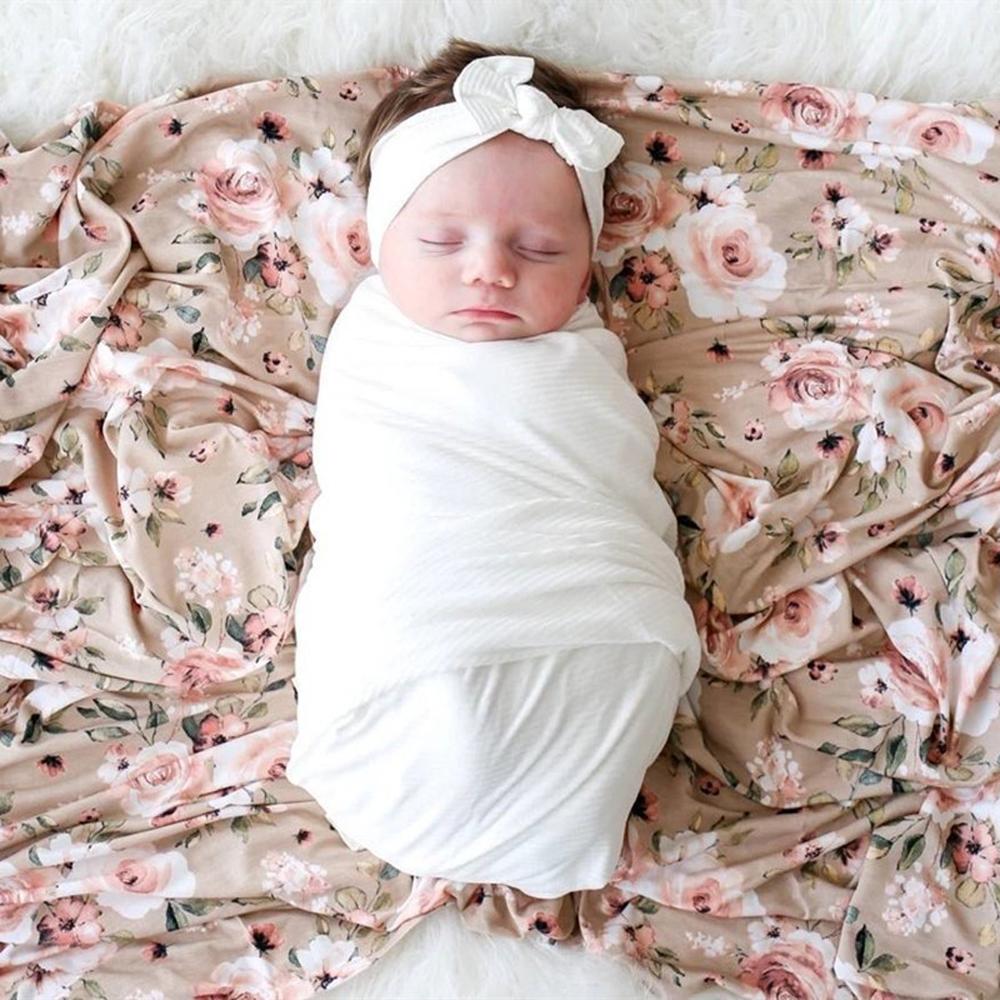 MomLittles Newborn Swaddle Blanket & Headband Set, Soft Floral Wrap for Baby Photos