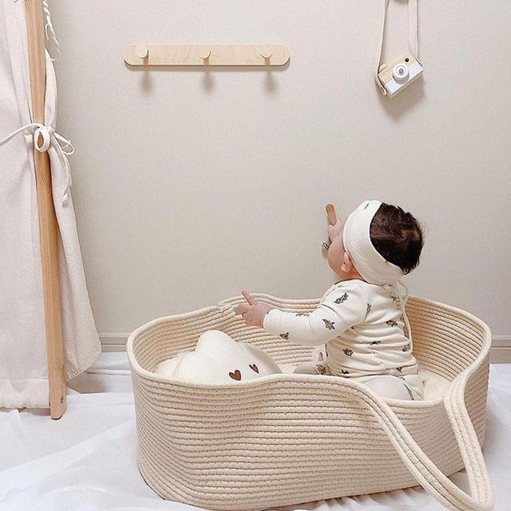 MomLittles Woven Baby Moses Basket, Portable Newborn Bassinet with Foam Pad